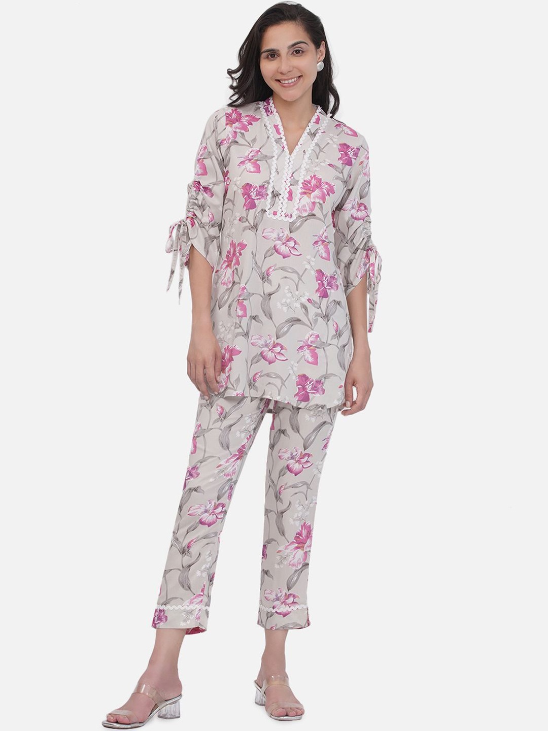 

bellamia Printed Tunic With Trouser Co-Ords, Grey