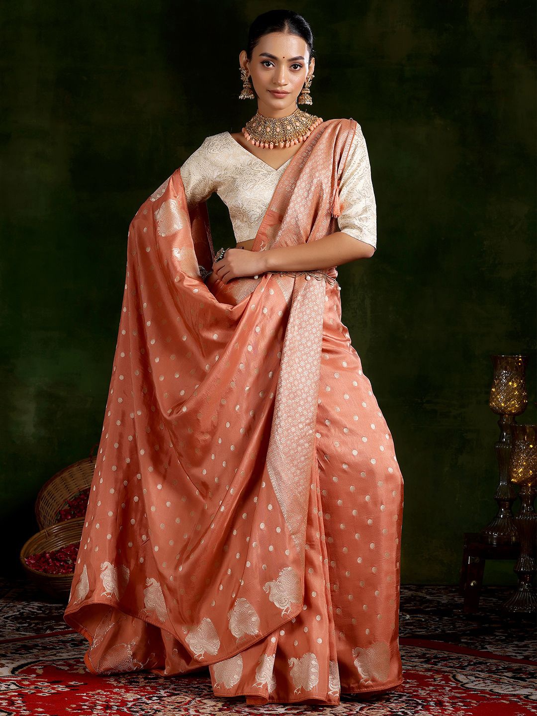 

Libas Woven Design Zari Saree With Blouse Piece, Peach