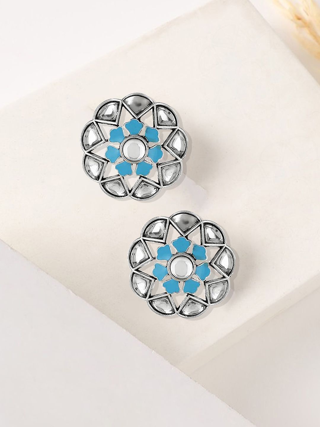 

Adwitiya Collection Silver Plated Artificial Stones Oxidised Studs