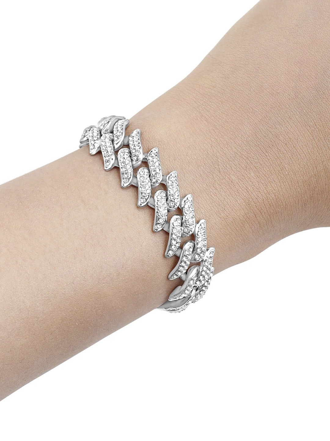 

WRAPGAME INDIA Rhodium-Plated Studded Cubic Zirconia Studded Wraparound Bracelet, Silver