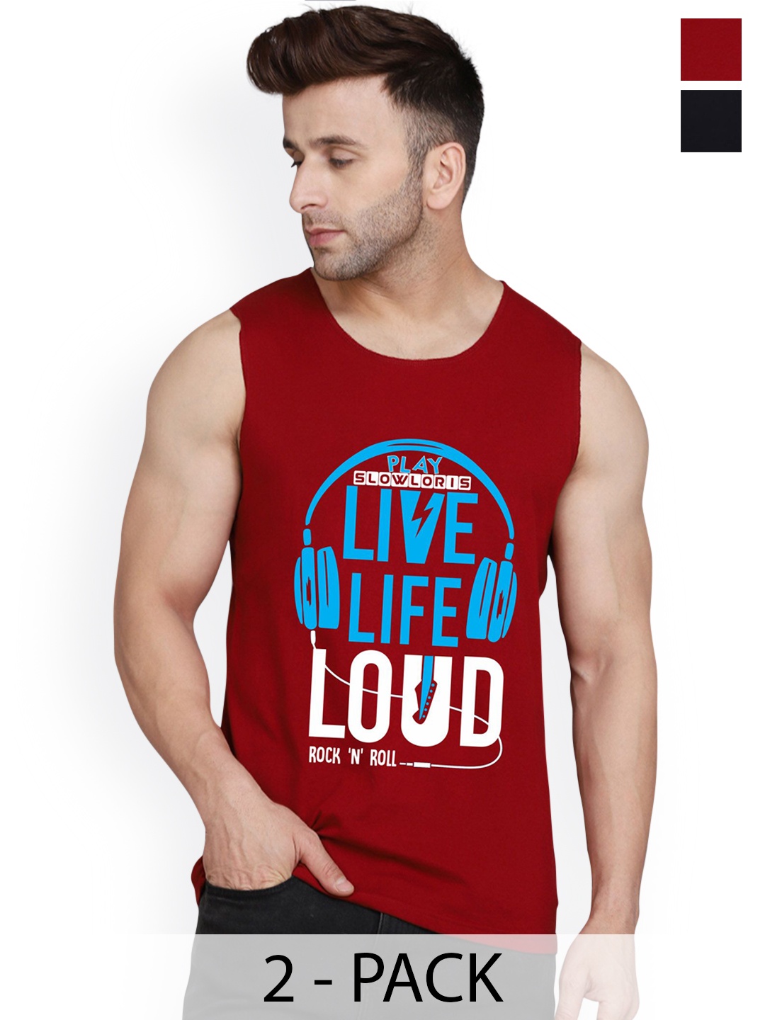

SLOWLORIS Pack Of 2 Printed Gym Vests SL26 COMBO (LOUD MAROON) (CHS LGTGREEN)