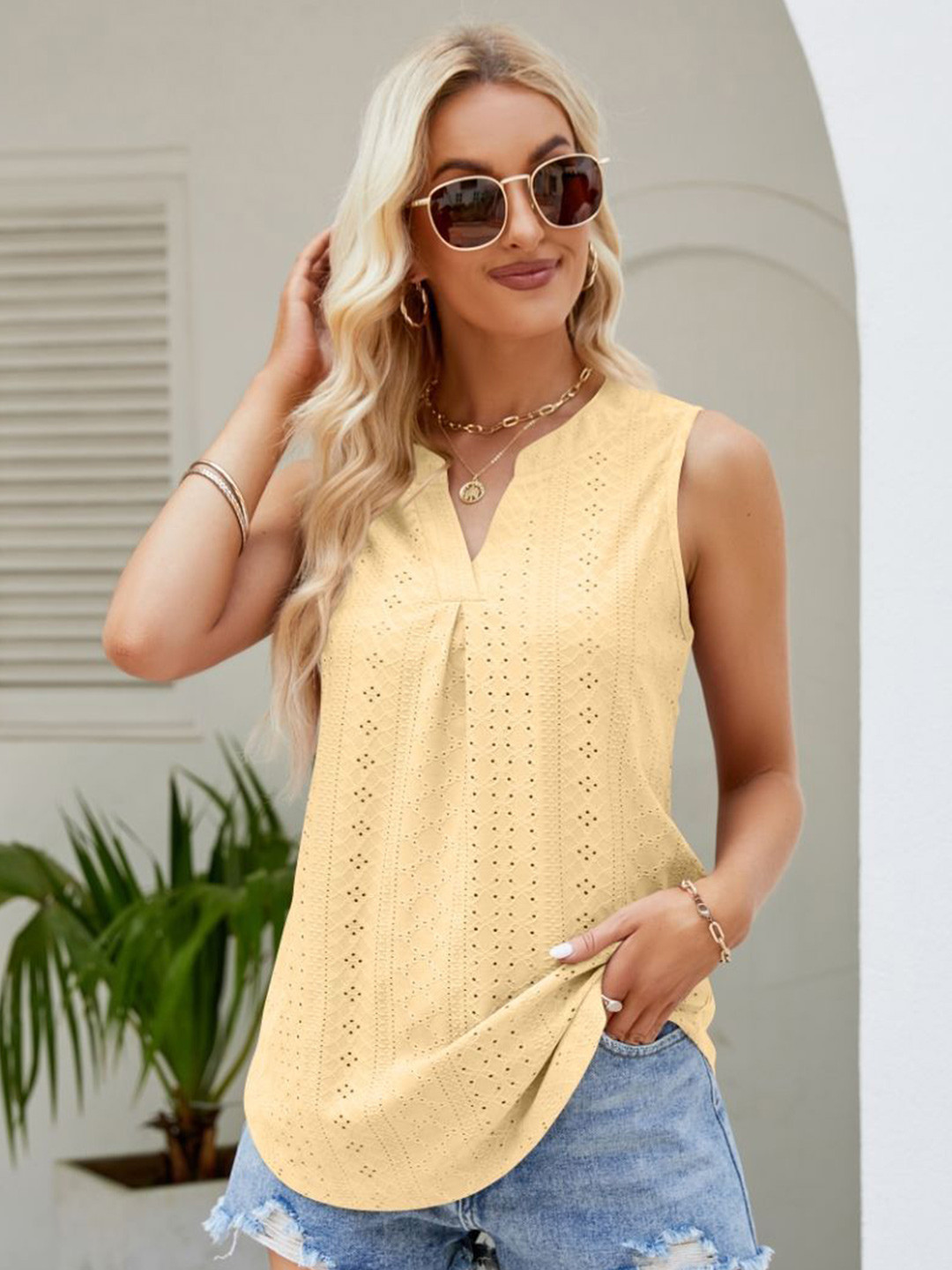 

StyleCast Women Floral Self Design Round Neck Top, Yellow