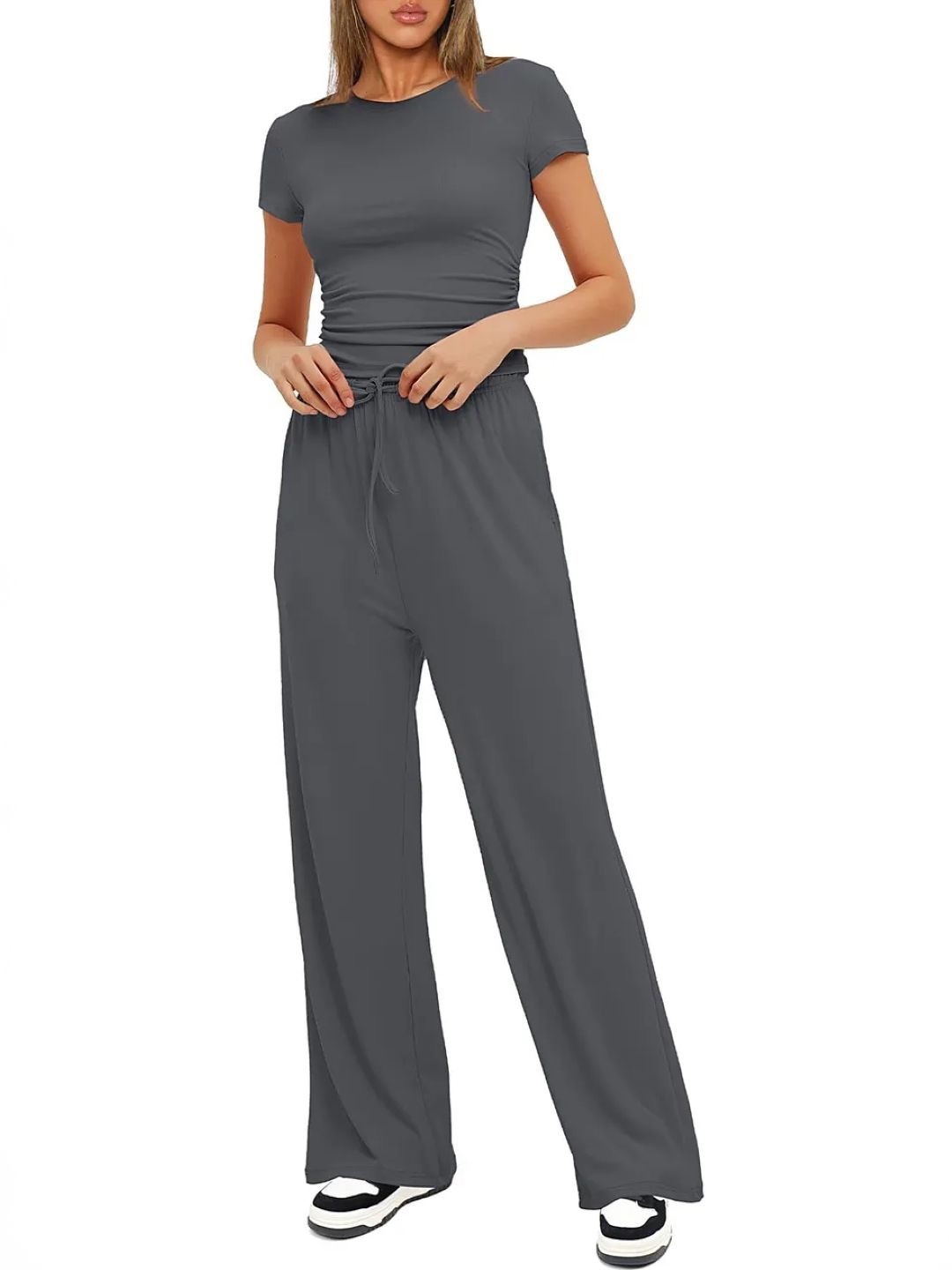 

StyleCast Round Neck Pure Cotton Top With Trousers, Grey