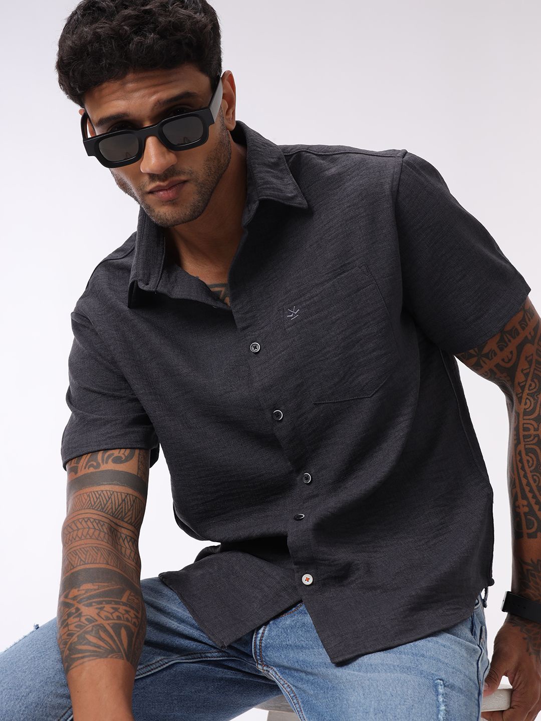 

WROGN Men Custom Spread Collar Solid Casual Shirt, Grey