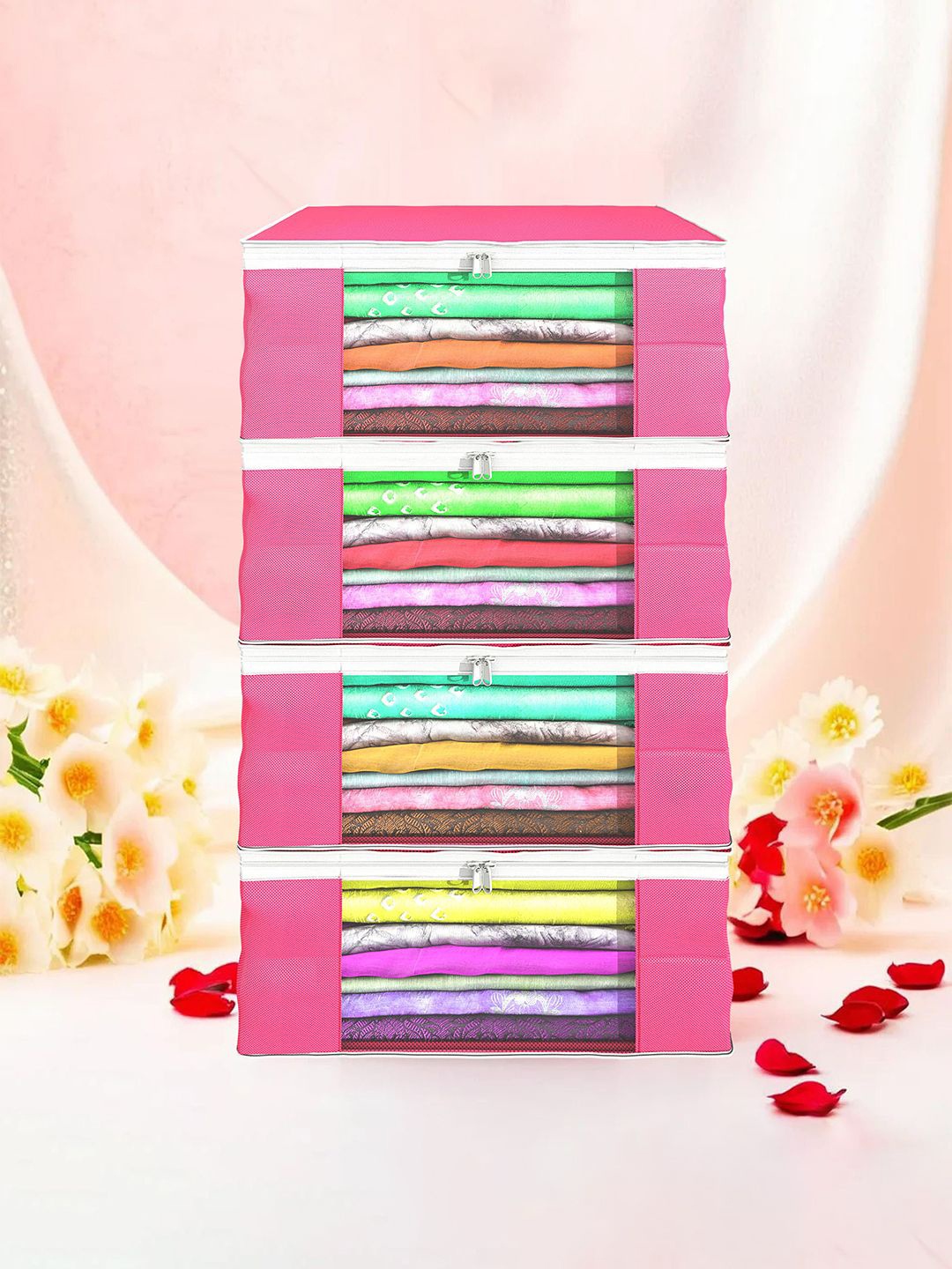 

Kuber Industries Pink 4 Pieces Regular Drawer Organiser