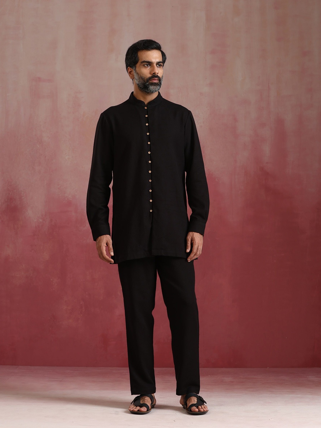 

trueBrowns Men Cotton Dobby Co-ord Set, Black