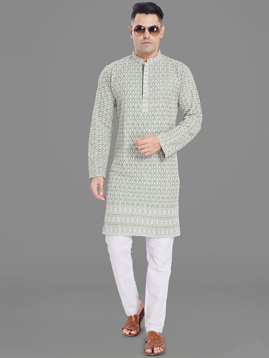 

DIVISIVE Men Geometric Kurta, Green