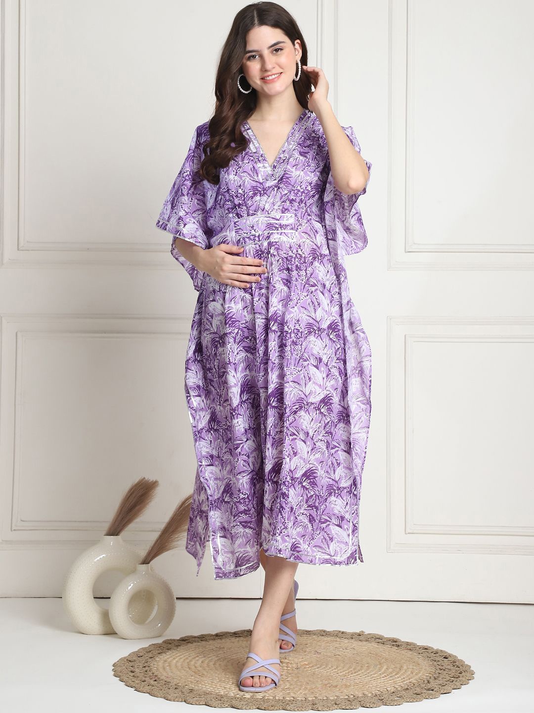 

Secret Wish Printed Pure Cotton Maternity Kaftan Dresses, Purple