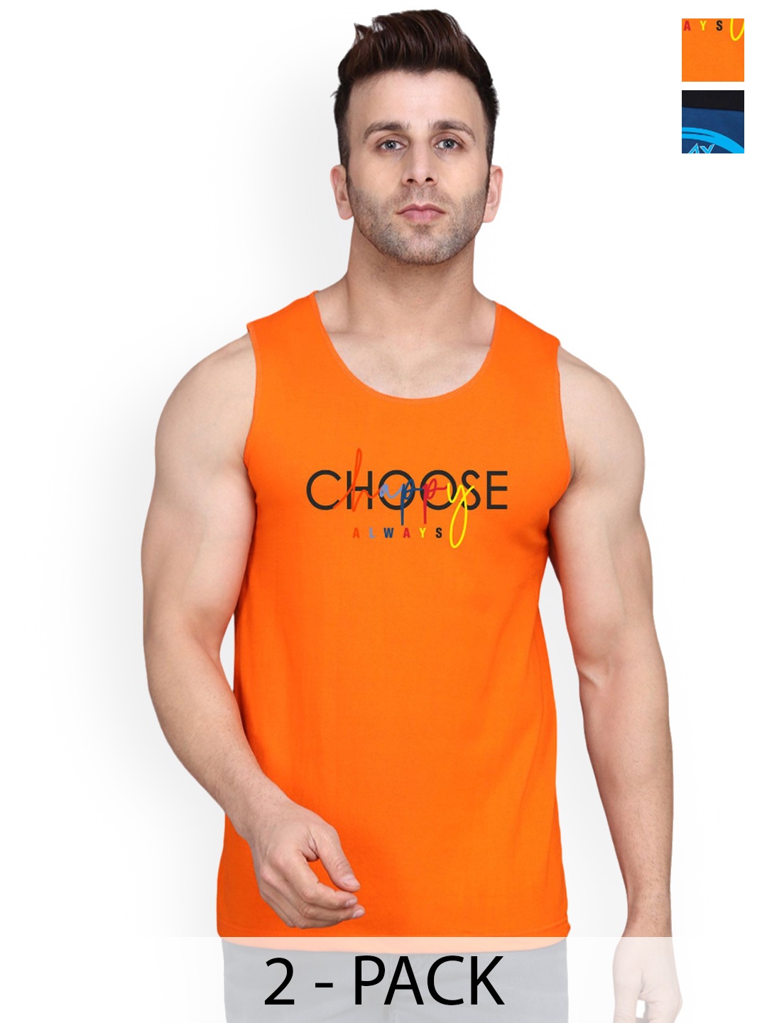

SLOWLORIS Pack Of 2 Printed Pure Cotton Gym Vests, Black