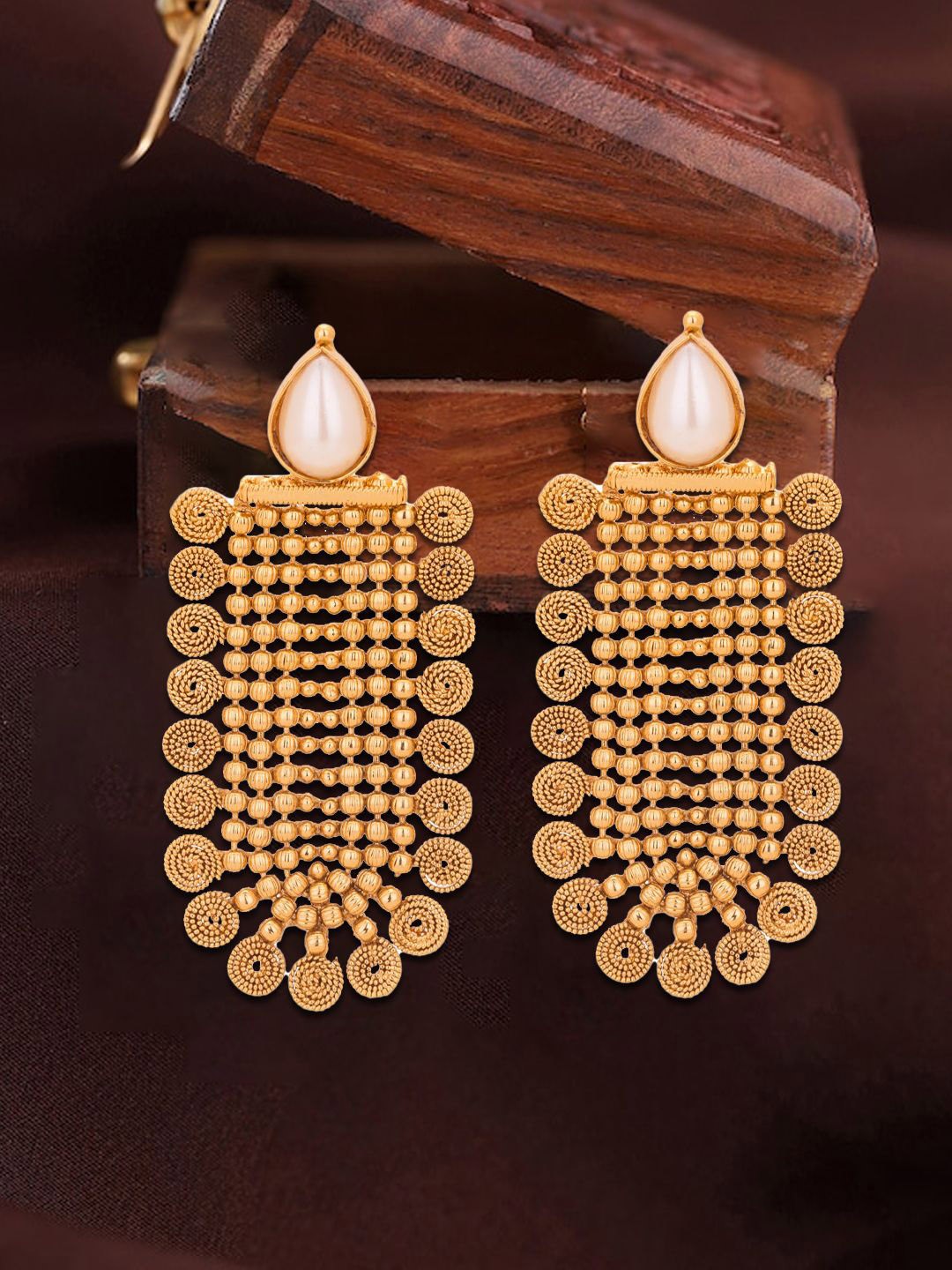 

Adwitiya Collection 24CT Gold Plated Stone-Studded Drop Earring