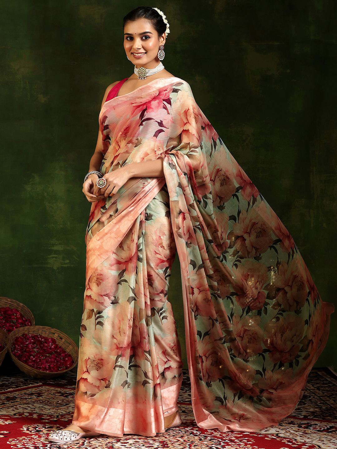 

Libas Floral Saree, Peach