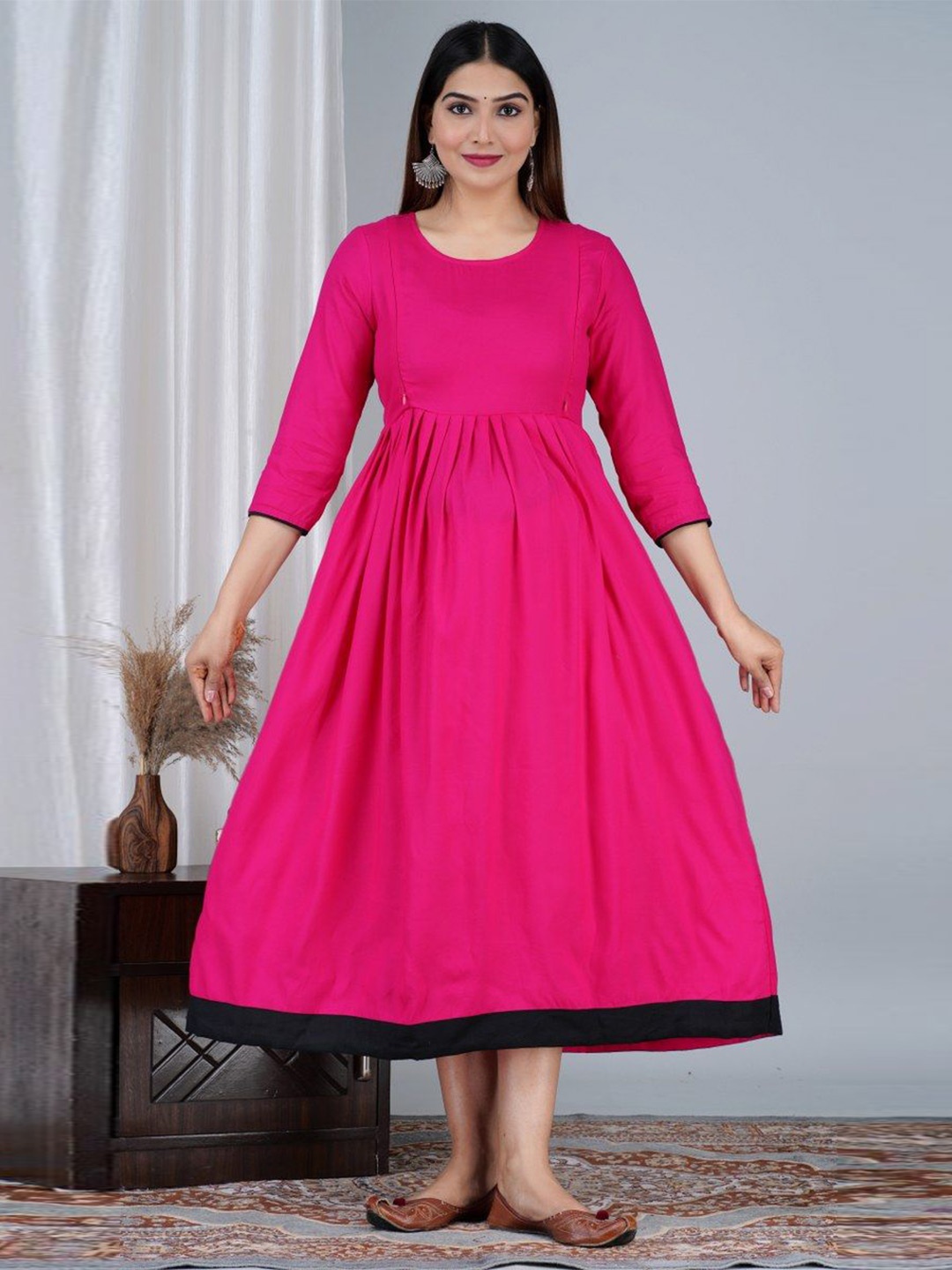 

TANISHA Maternity A-Line Midi Ethnic Dresses, Pink