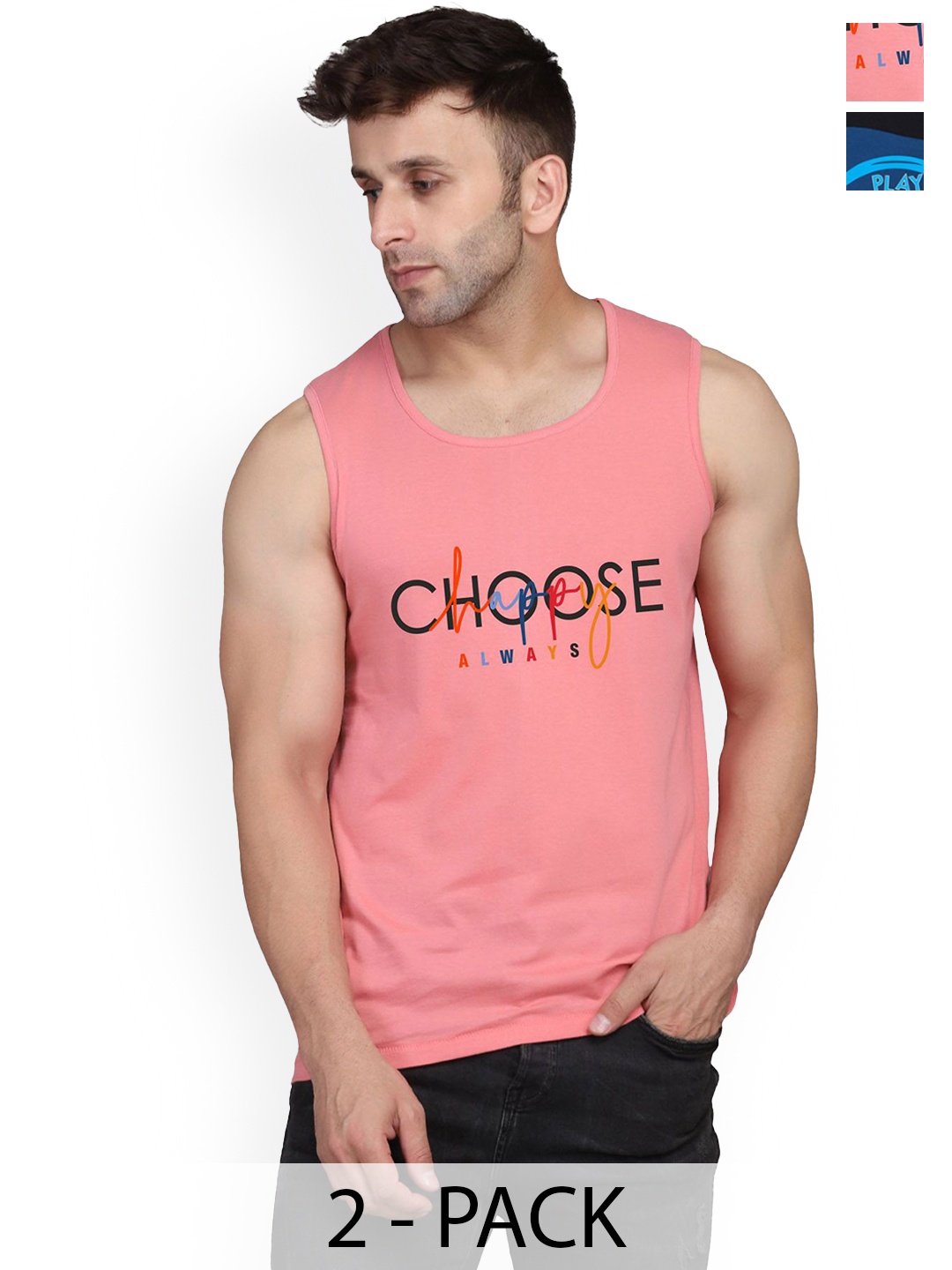 

SLOWLORIS Pack Of 2 Men Printed Gym Vests, Black