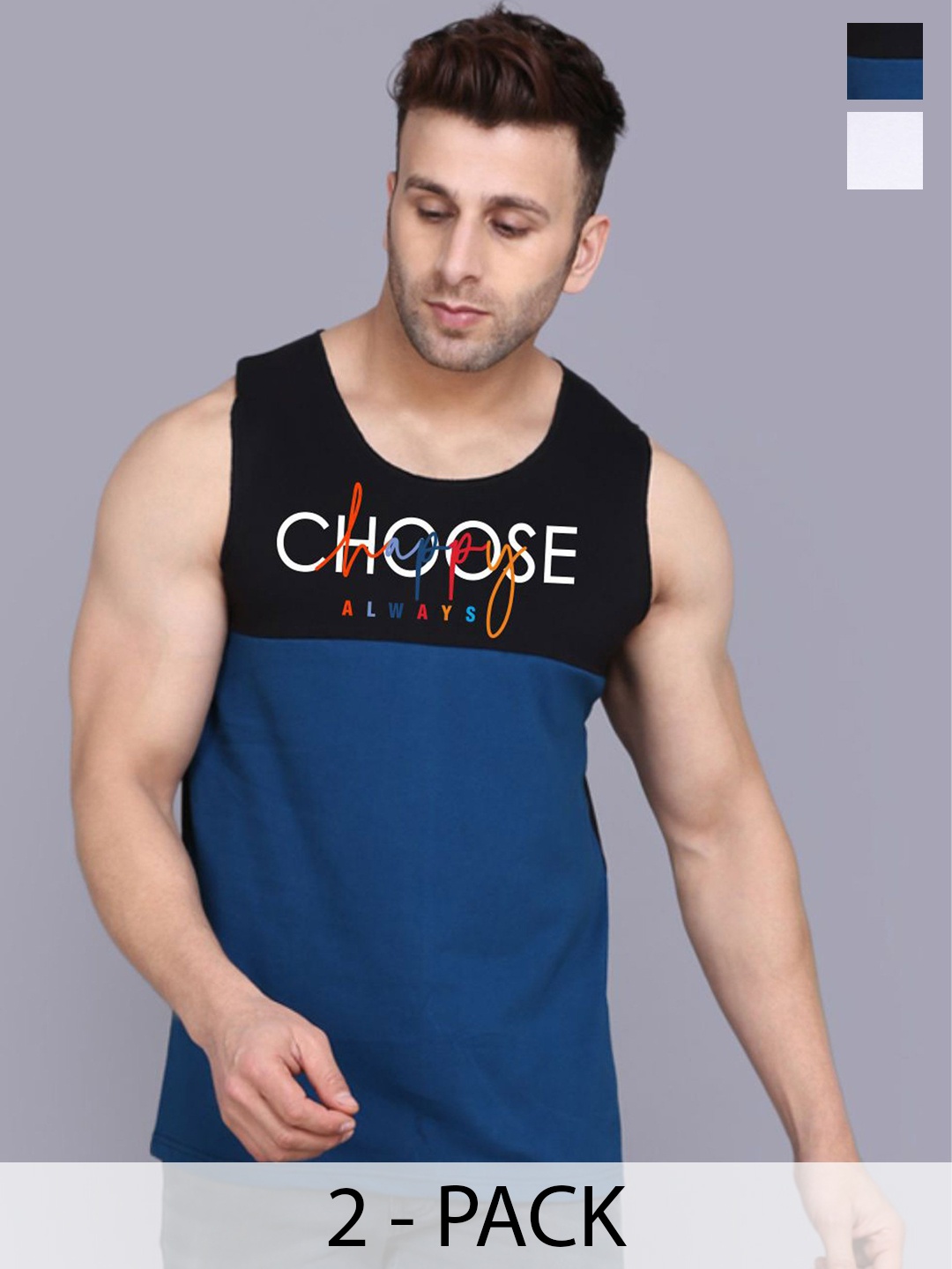 

SLOWLORIS Men Pack Of 2 Printed Gym Vests, White