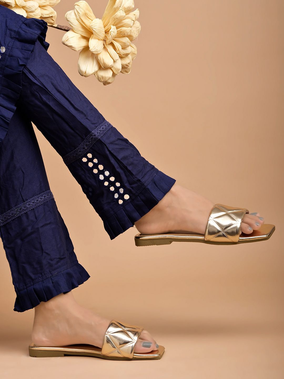 

Shoetopia Women Open Toe Flats, Gold