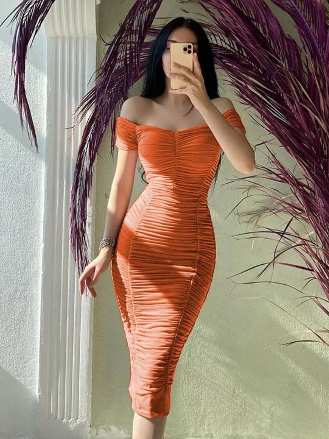 

StyleCast Women Off-Shoulder Bodycon Dress, Orange