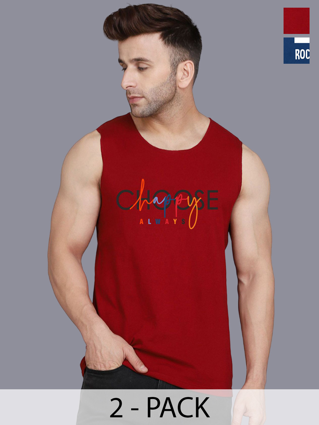 

SLOWLORIS Pack Of 2 Men Printed Gym Vests, Black