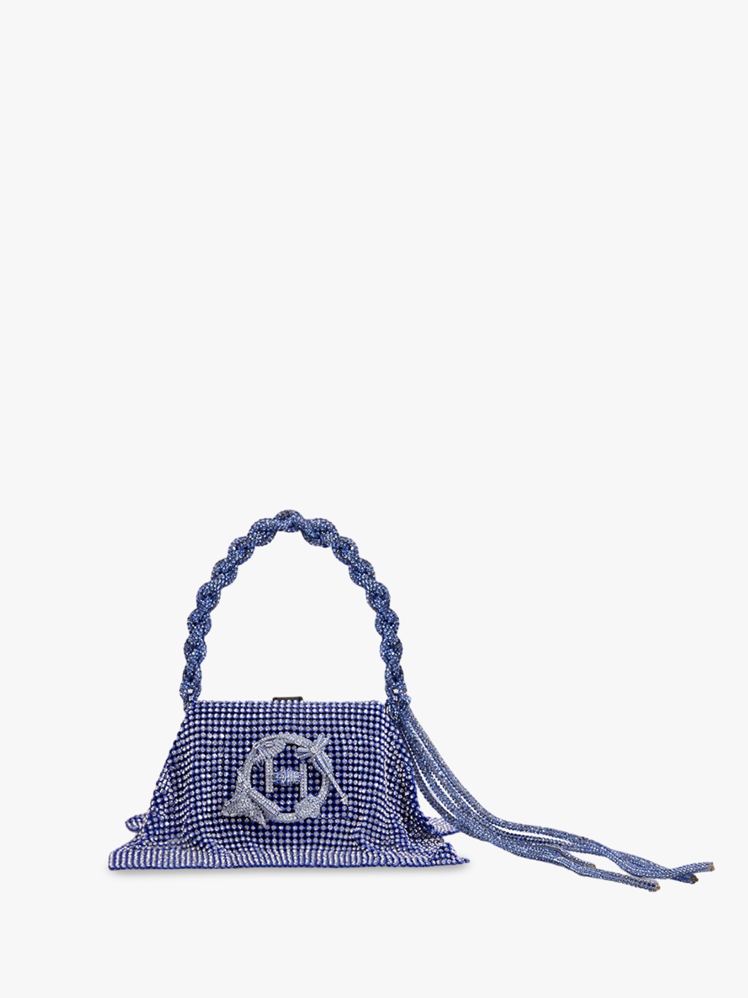 

Outhouse Textured Leather Structured Handheld Bag with Cut Work, Blue