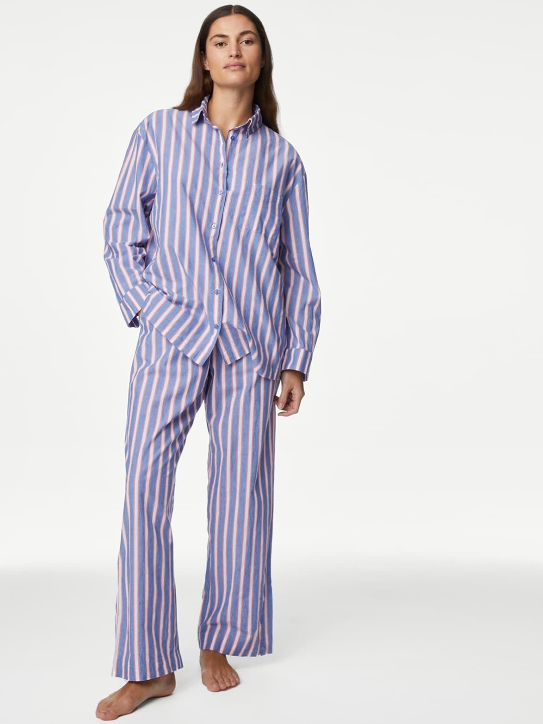

Marks & Spencer Women Striped Night suit, Blue
