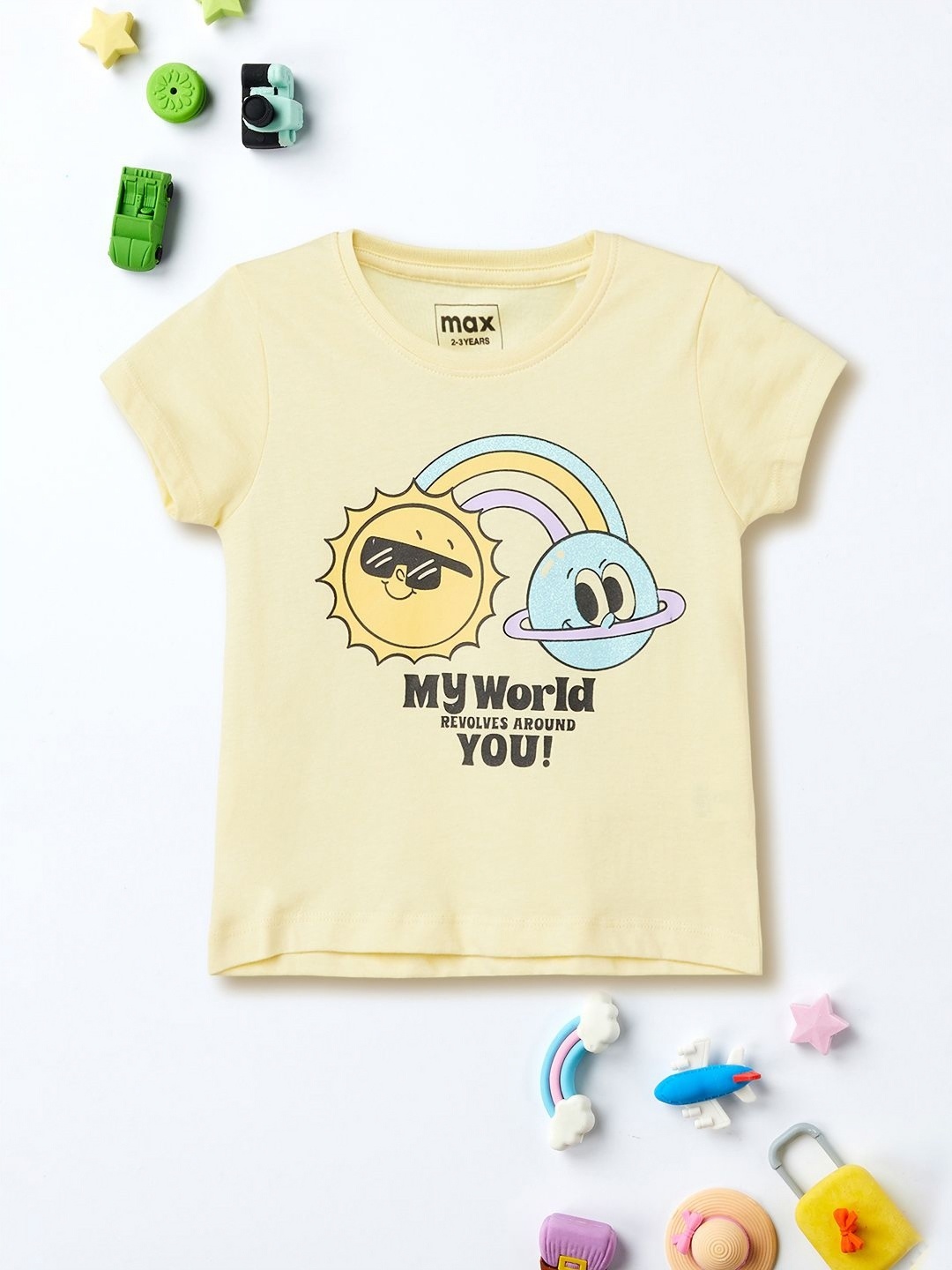 

max Girls Printed Extended Sleeves Applique T-shirt, Yellow