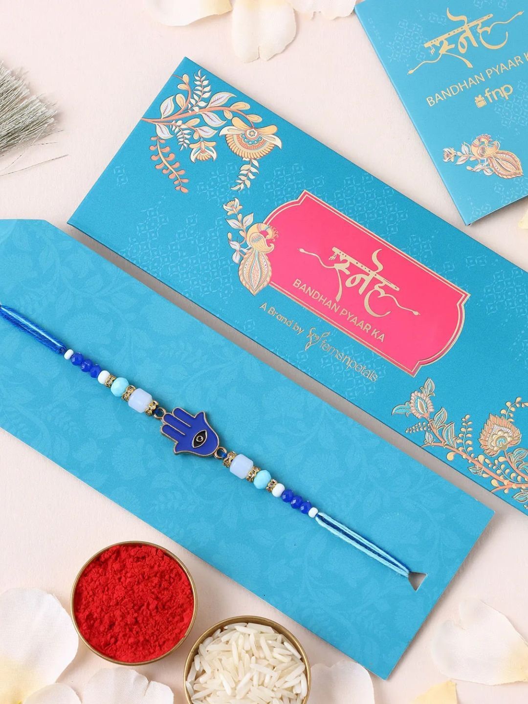 

fnp Hamsa Guardian Rakhi Traditional Kundan, Blue