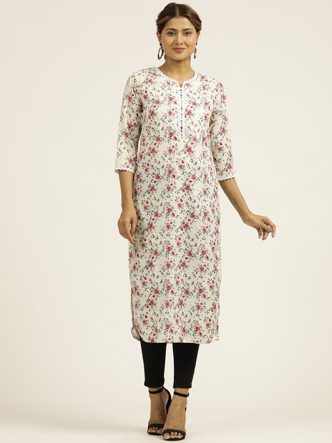 

Jaipur Kurti Floral Printed Straight Kurta, Yellow