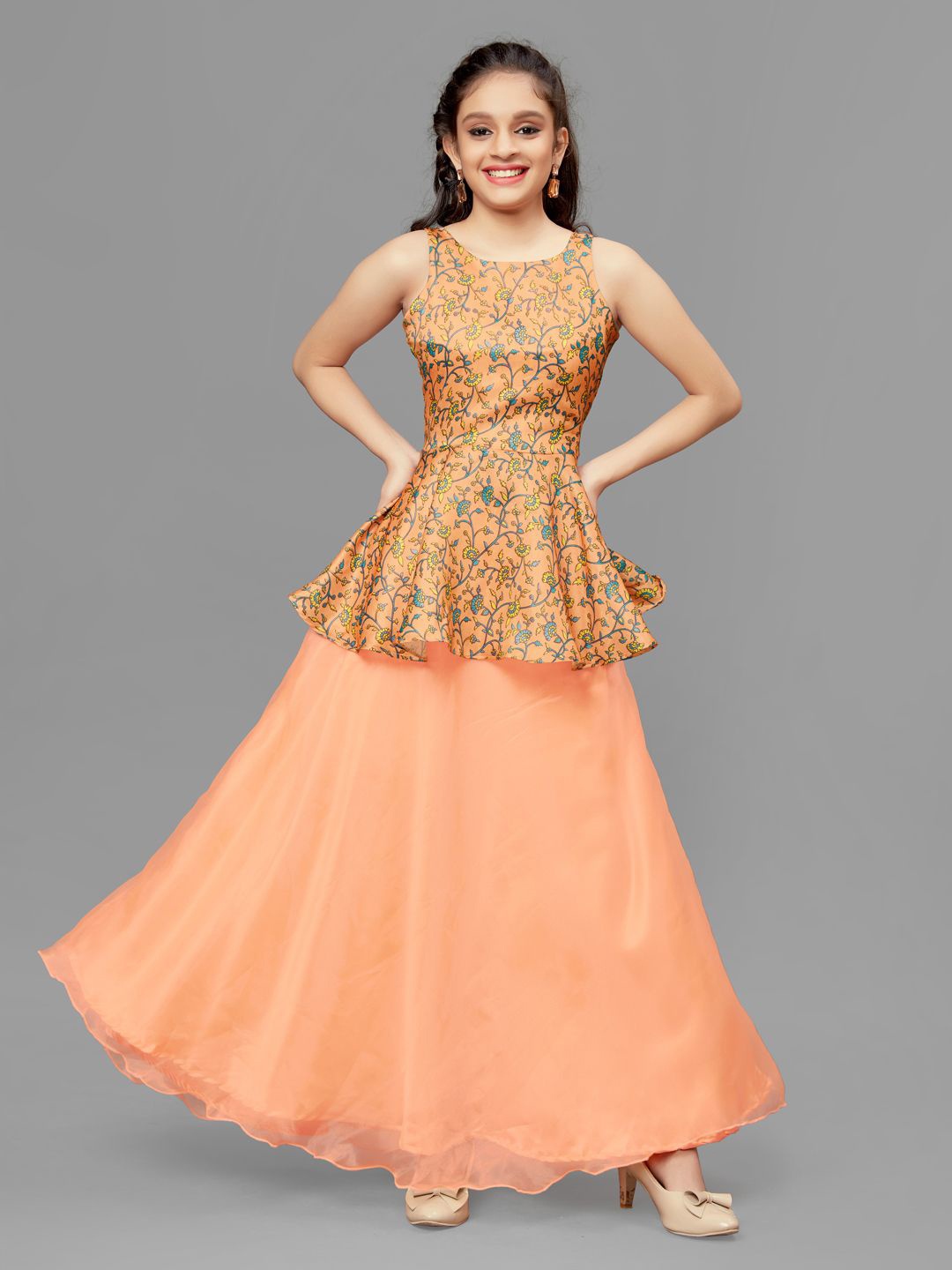 

BAESD Girls Printed Ready to Wear Lehenga & Choli, Peach