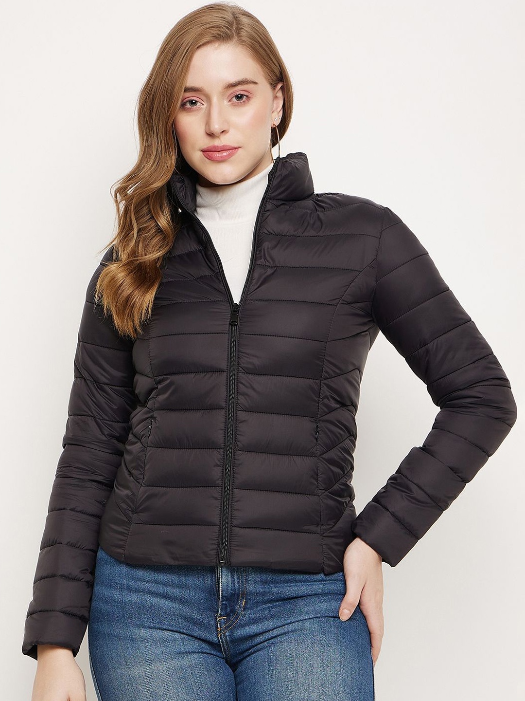 

Madame Women Cotton Lightweight Crop Puffer Jacket, Black