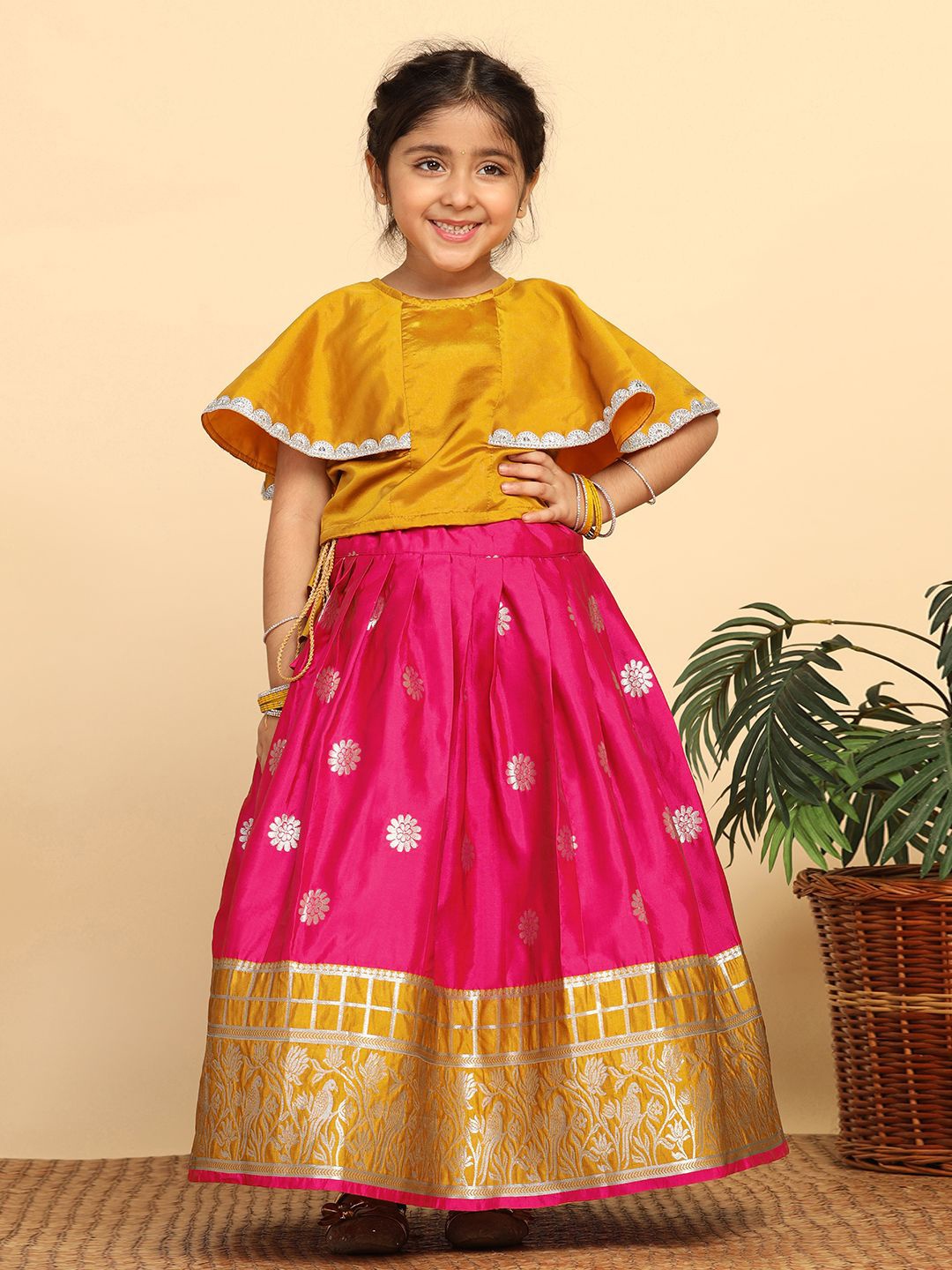 

BAESD Girls Ready to Wear Flared Sleeves Lehenga with Blouse, Yellow
