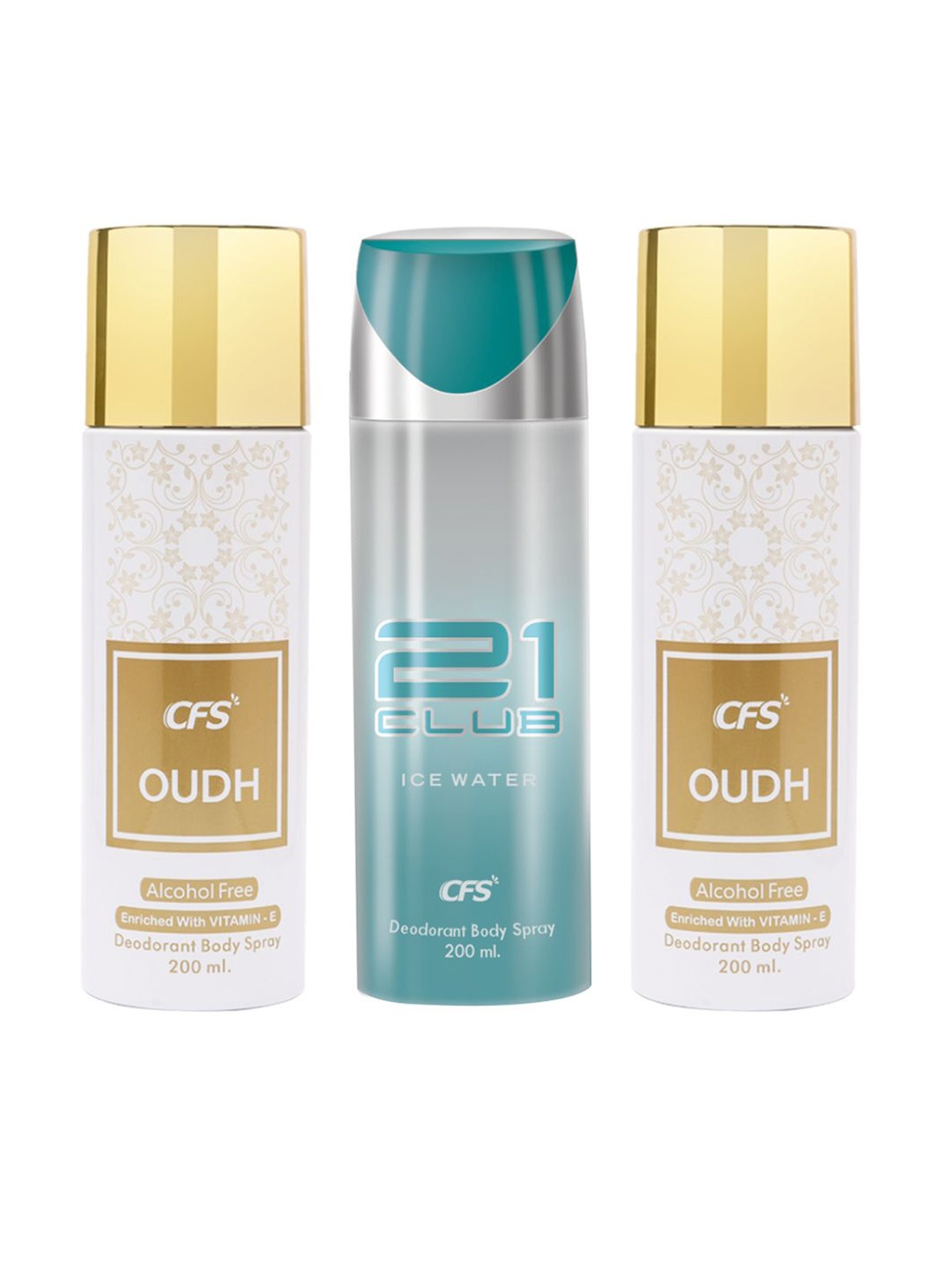 

CFS Set of 2 Oudh & 21 Club Ice water Deodorant Body Spray - 200ml Each, White