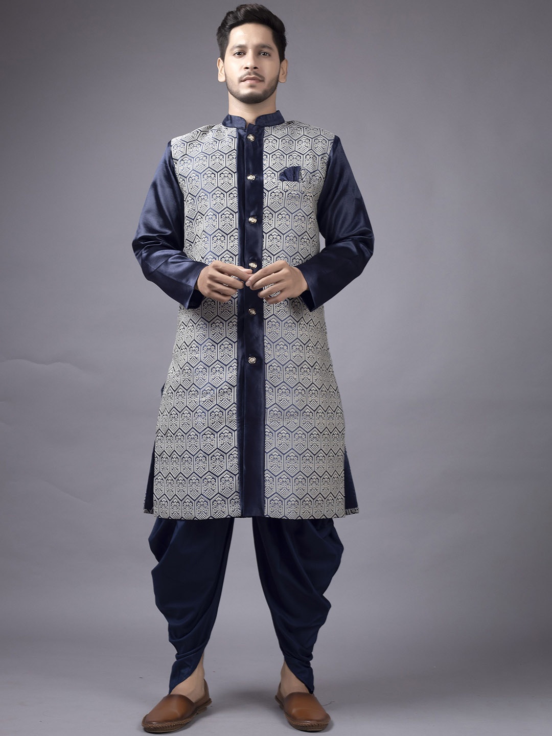 

amzira Printed Cotton Sherwani Set, Blue