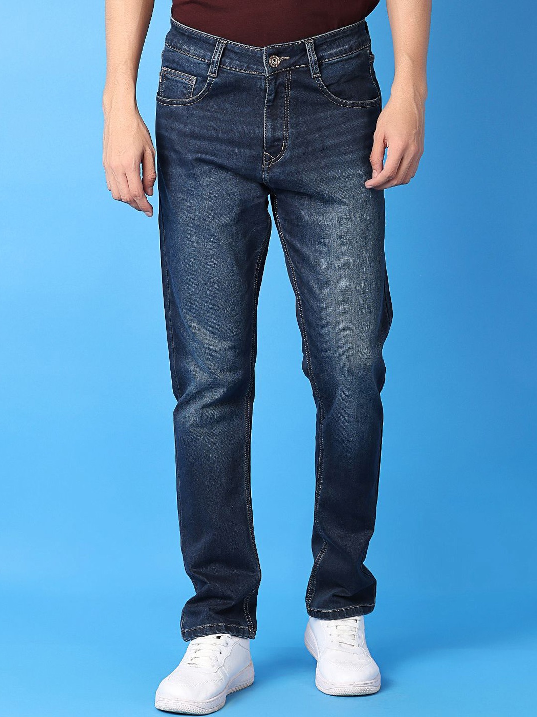 

V-Mart Men Slim Fit Low Distress Light Fade Jeans, Blue