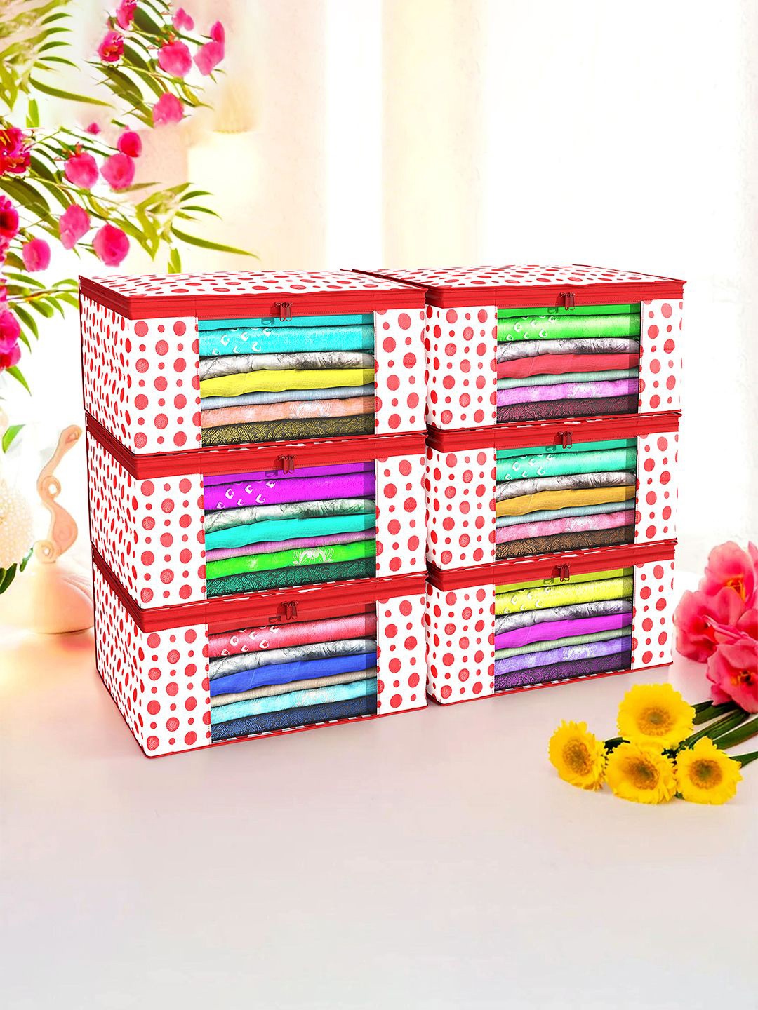 

Kuber Industries Red & White 6 Pieces Drawer Organisers