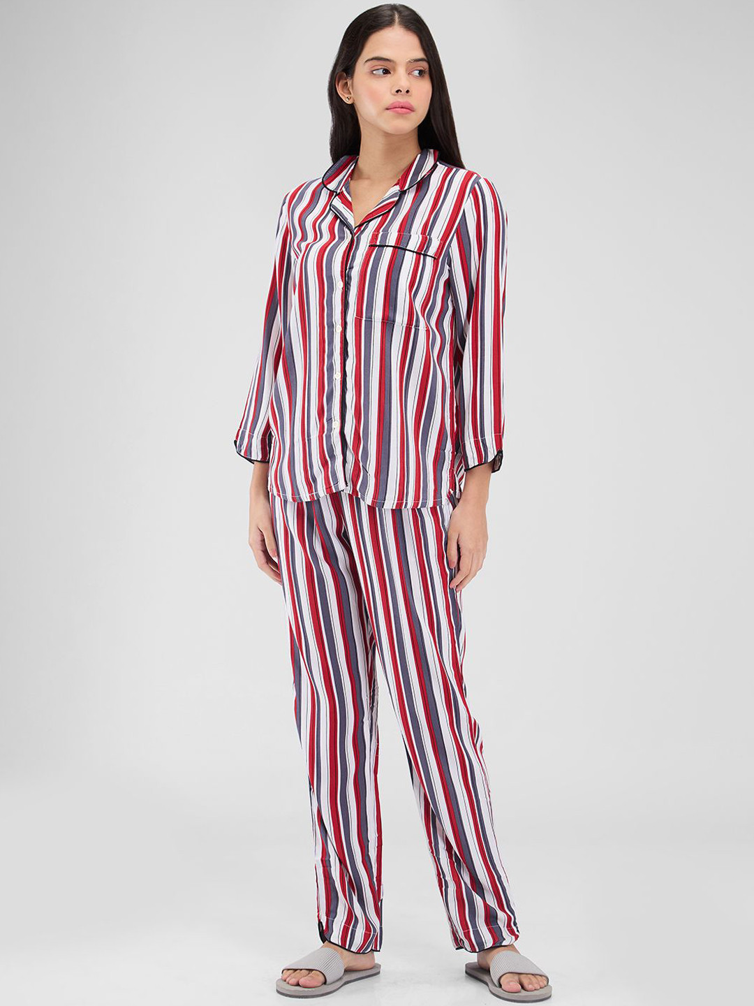 

Mystere Paris Women Striped Night suit, Red