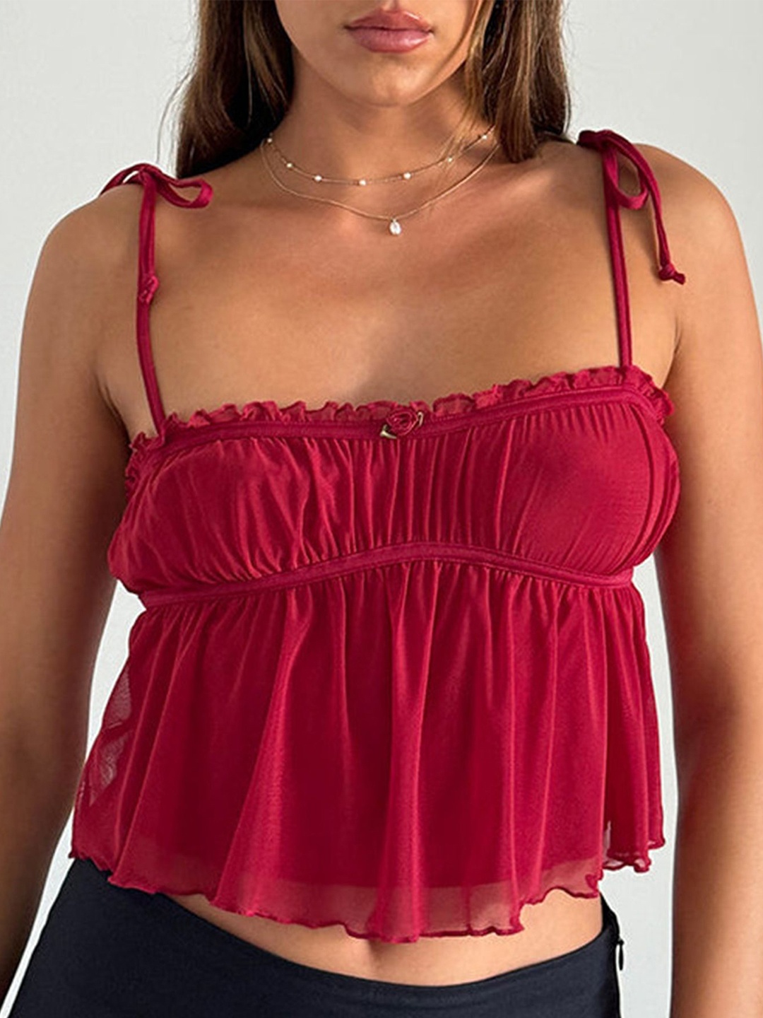 

LULU & SKY Women Solid Shoulder Straps Top, Red
