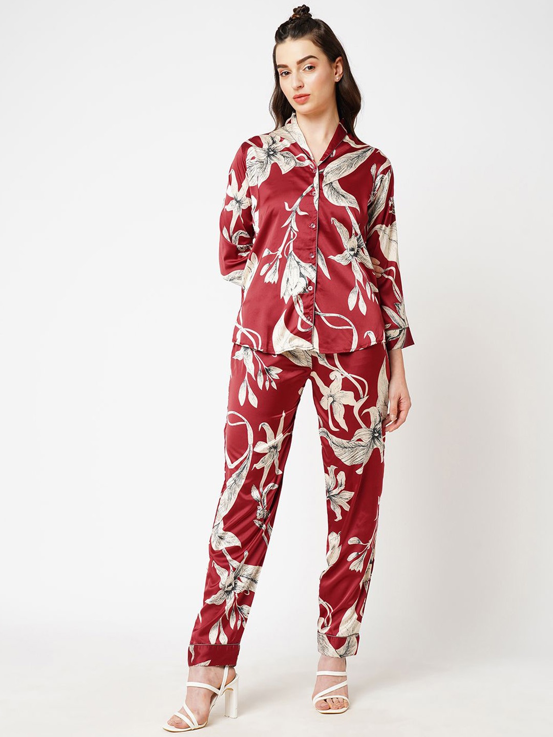 

ESTERIA Printed Shirt Tie With Trousers Co-Ords, Red