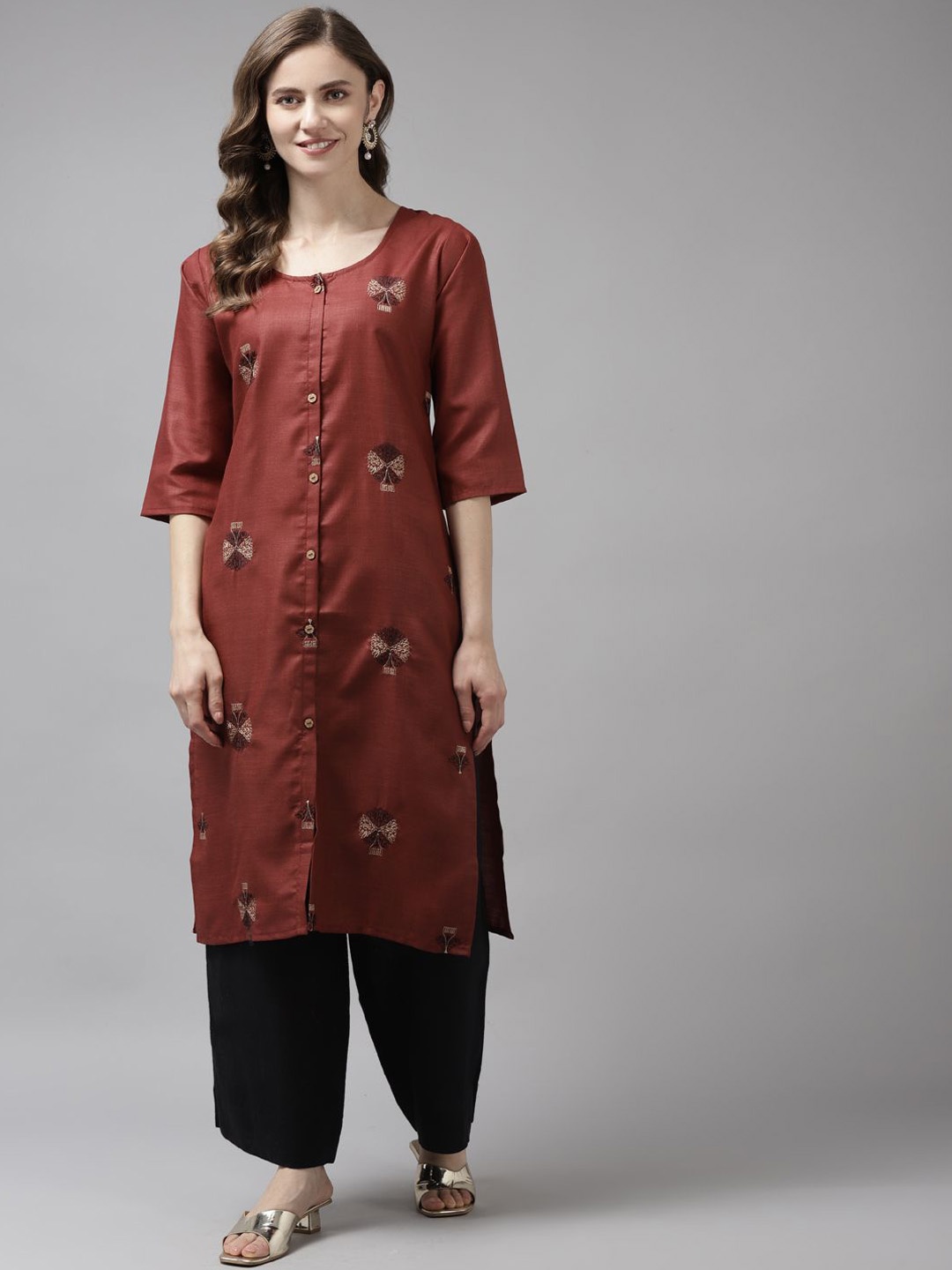 

BAESD Women Embroidered Keyhole Neck Thread Work Kurta, Maroon