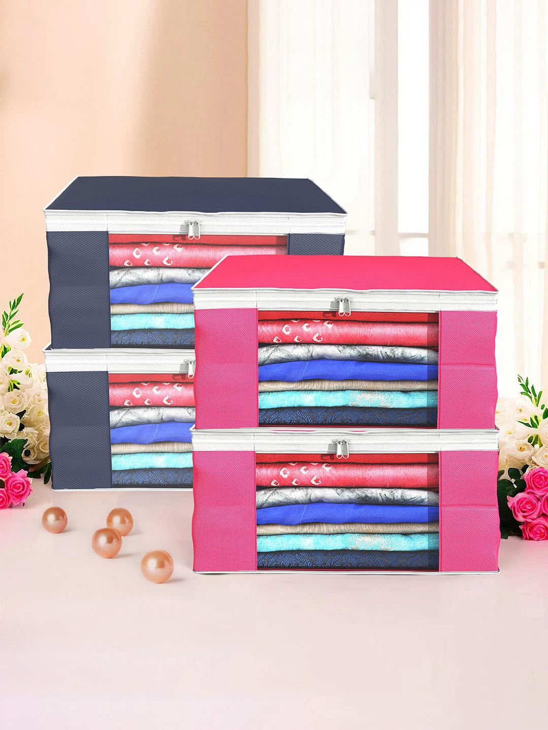 

Kuber Industries Pink & Grey 4 Pieces Drawer Organisers