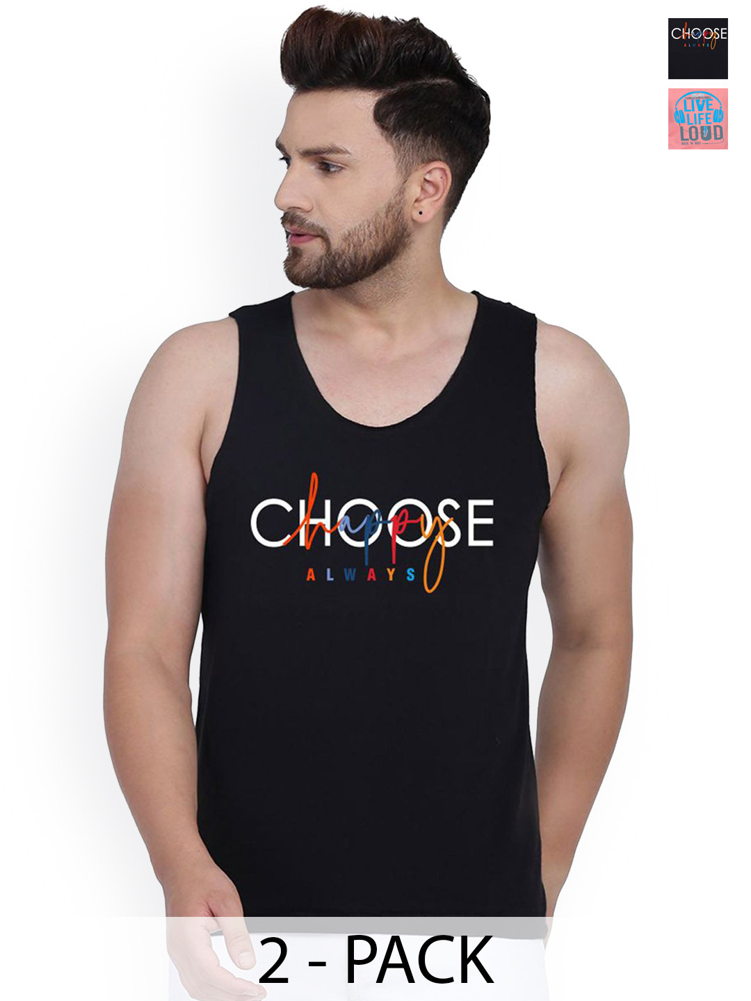 

SLOWLORIS Men Pack Of 2 Printed Gym Vests, Peach