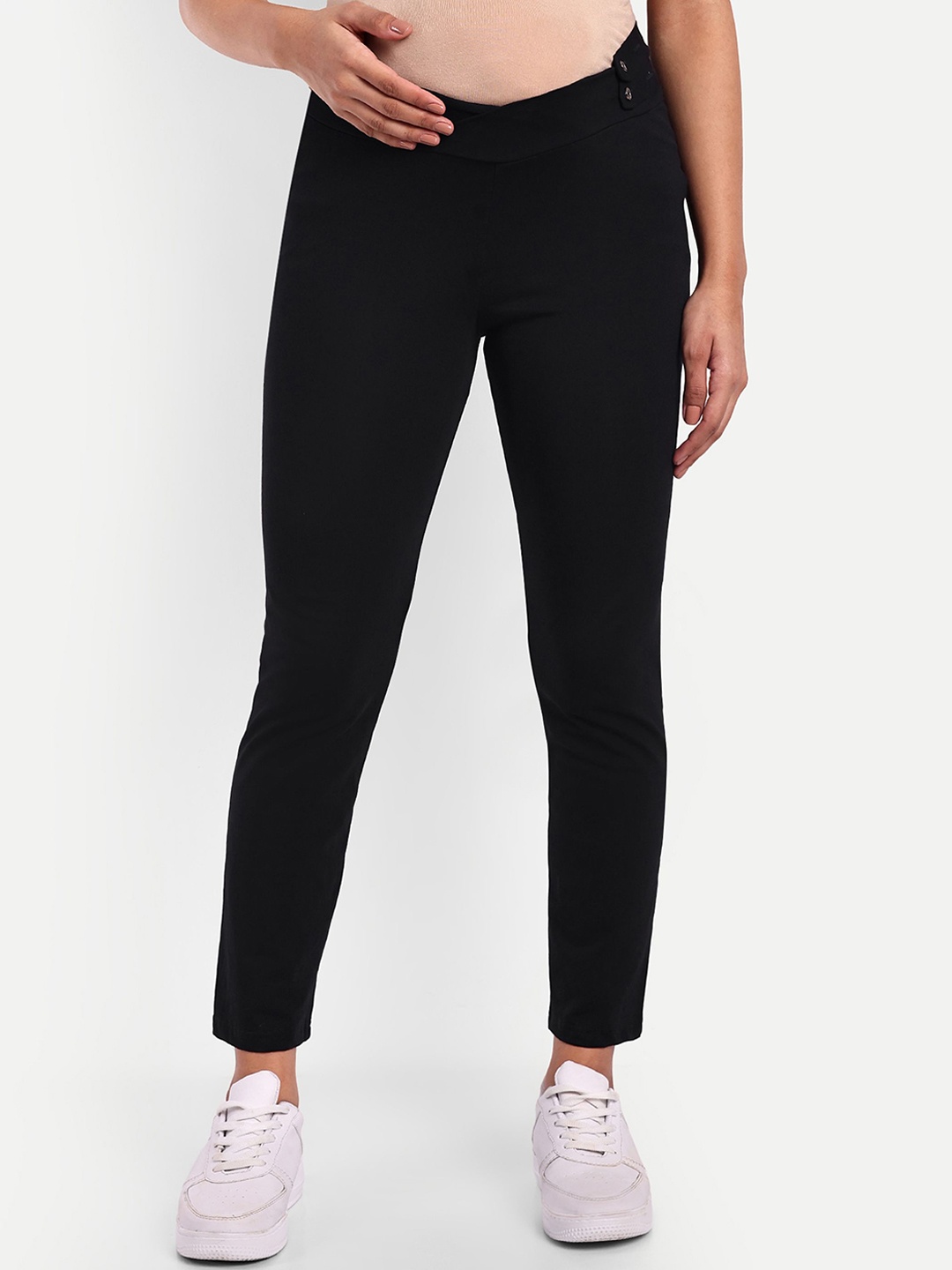 

THE MAMA KLUB Women Original Tapered Fit High-Rise Maternity Trousers, Black