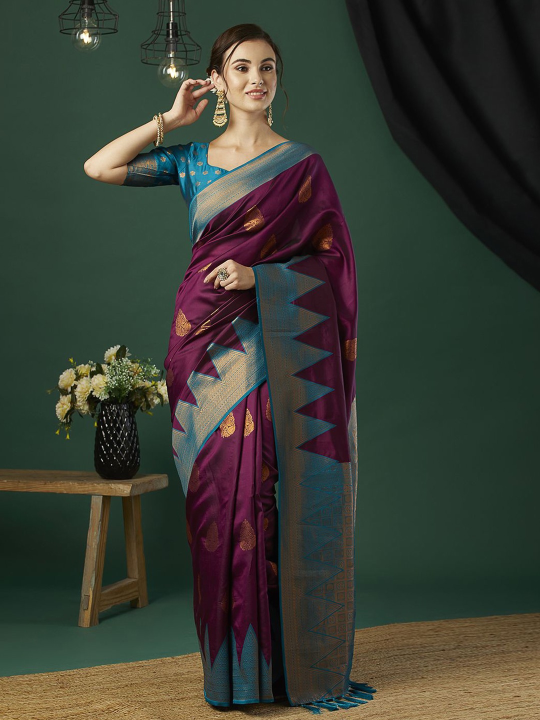 

HI FI NX Woven Design Zari Pure Silk Banarasi Saree, Purple