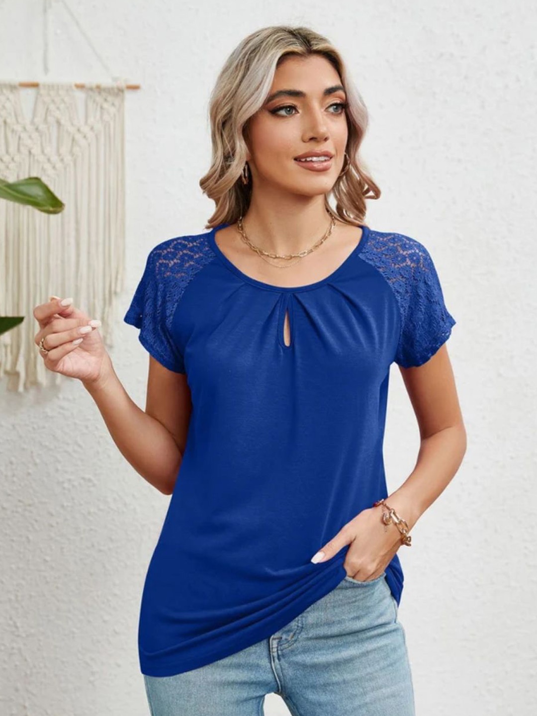 

Stylecast X KPOP Women Solid Round Neck Top, Blue