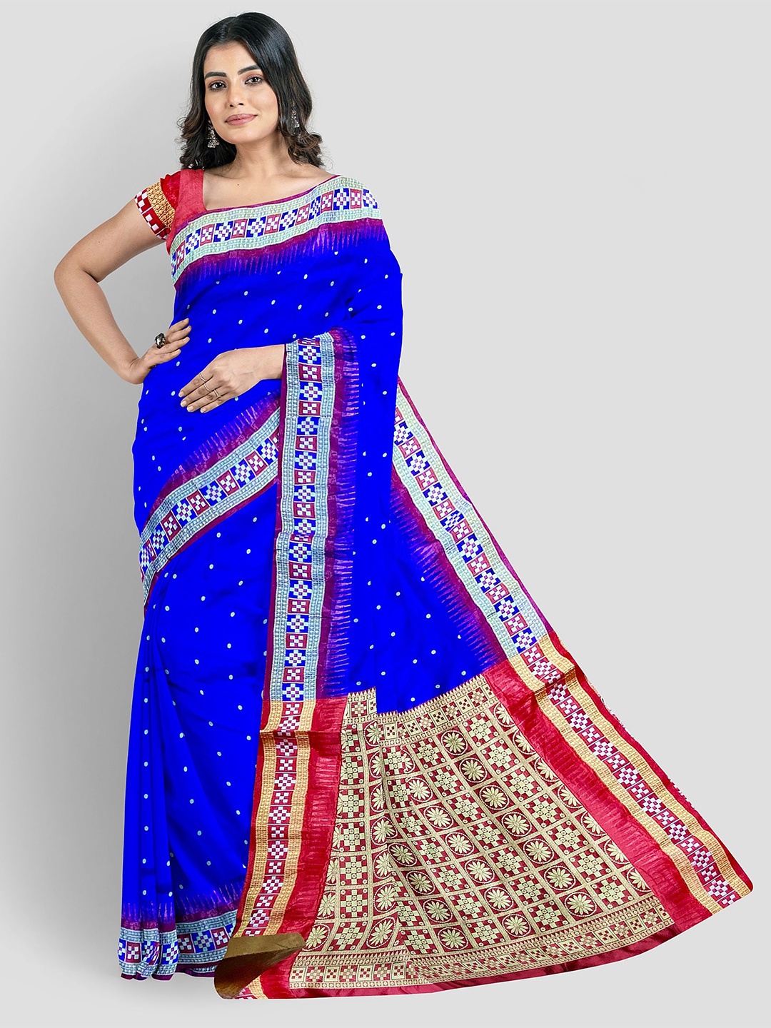 

Shopeezy Tex Fab Sambalpuri Woven Design Polka Dots Saree, Navy blue
