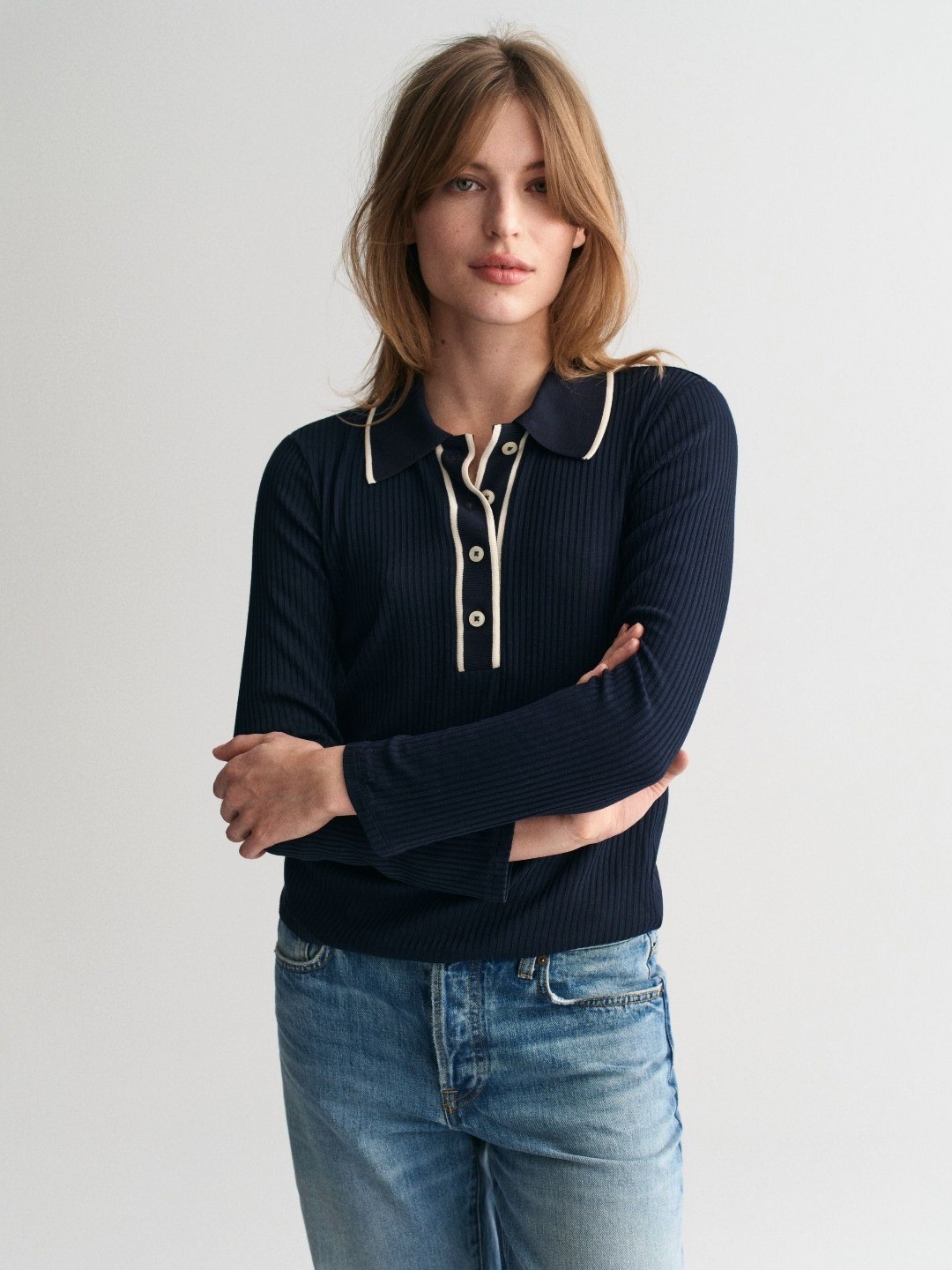 

GANT Women Polo Collar Extended Sleeves Applique T-shirt, Blue