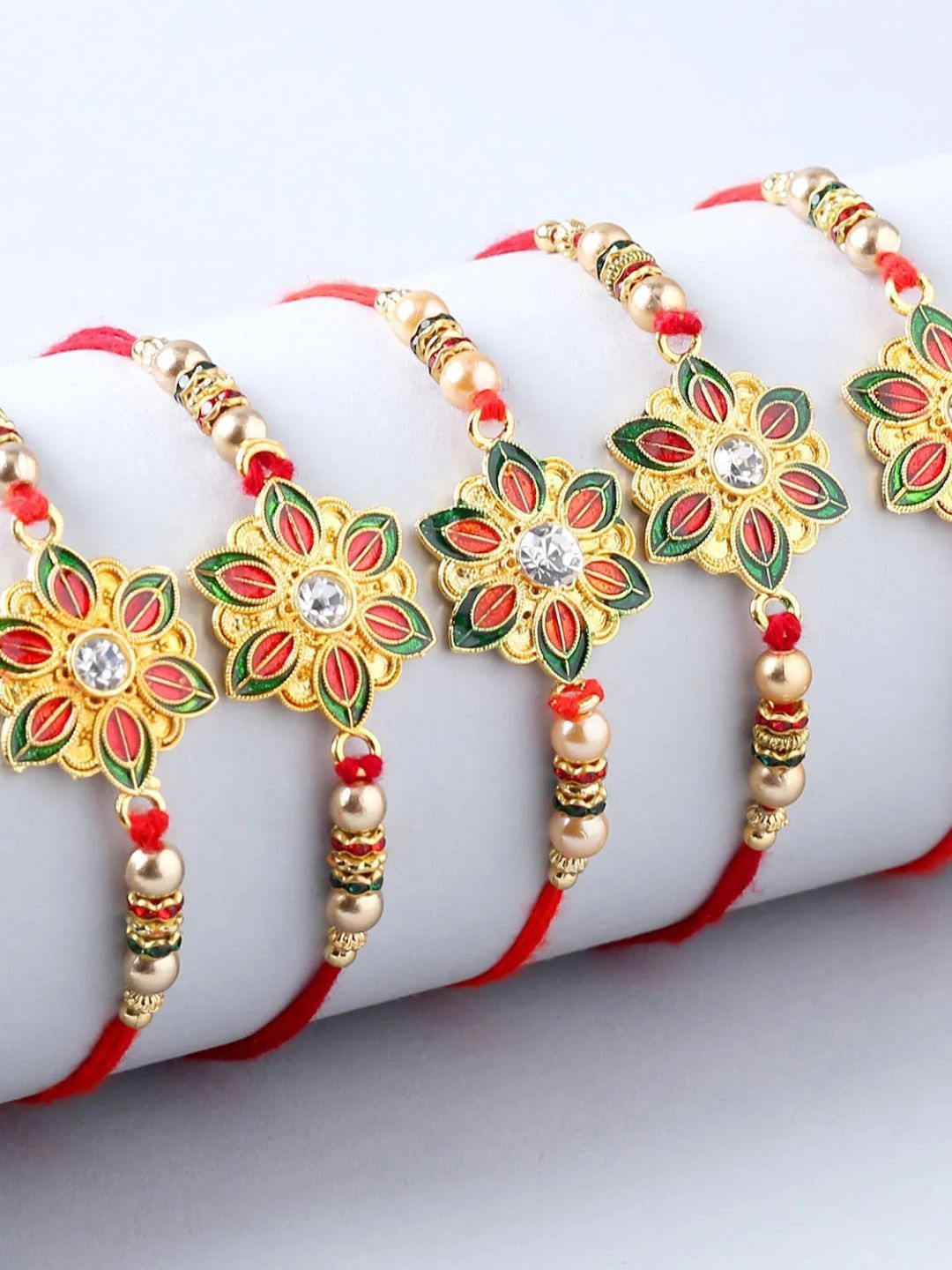

fnp Alluring Meenakari Set of 5 Rakhi Silver Selections, Green