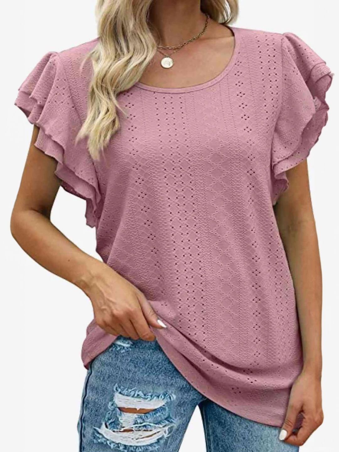 

StyleCast Women Self Design Round Neck Top, Mauve