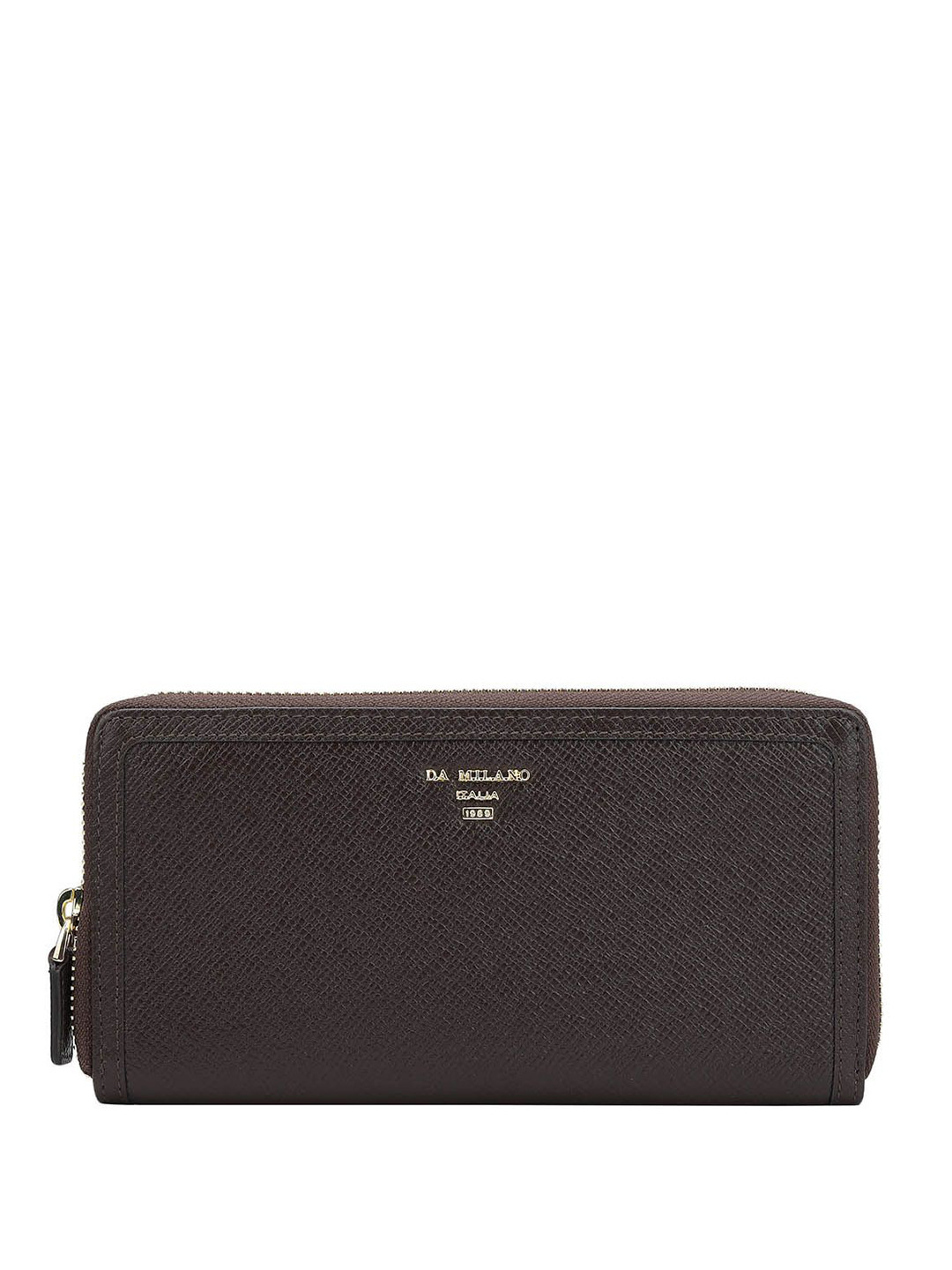 

Da Milano Women Textured Leather Zip Around Wallet, Brown