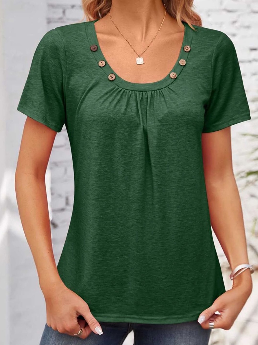 

Stylecast X KPOP Women Solid Round Neck Top, Green