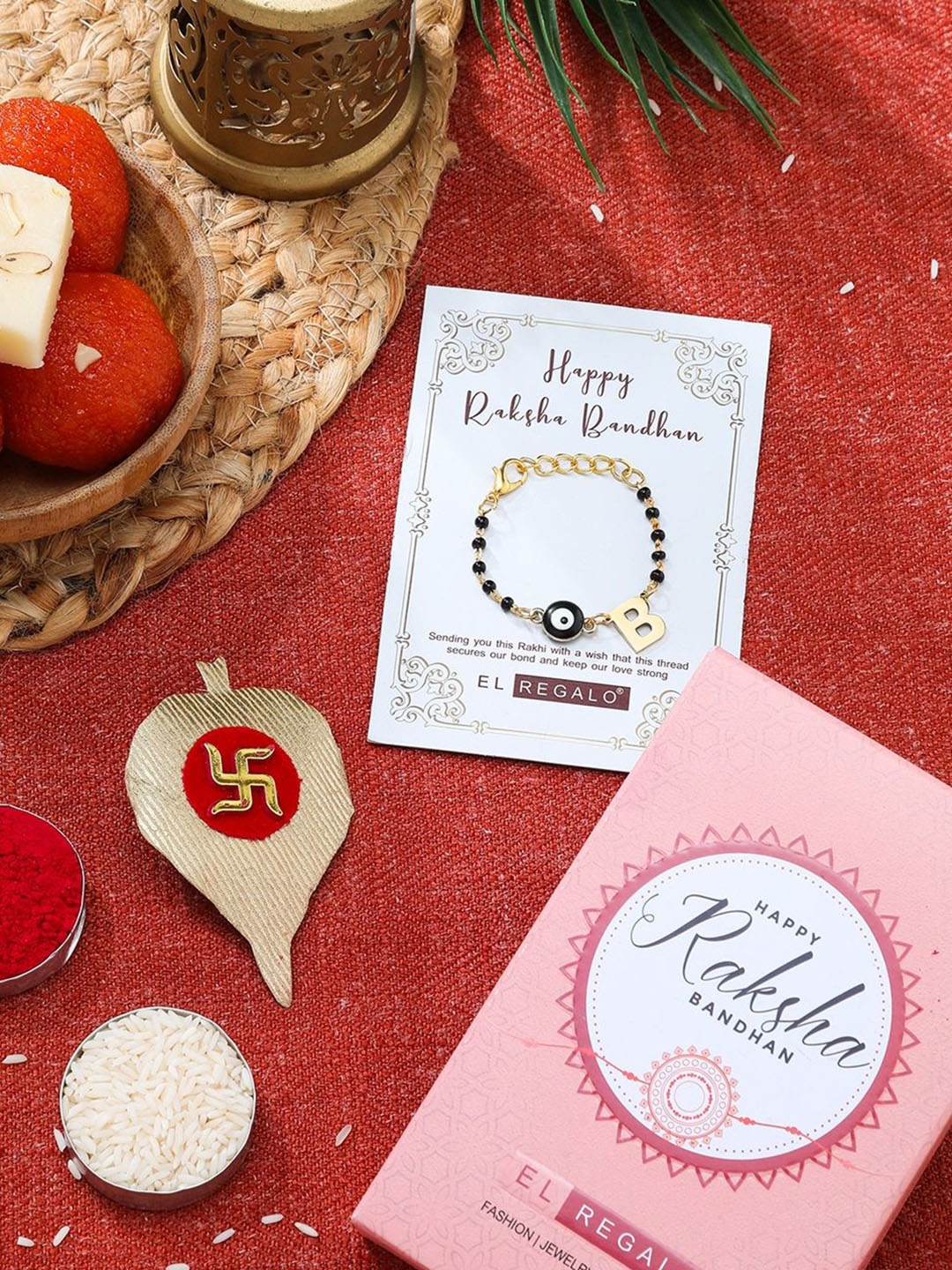 

EL REGALO Rakhi With Roli Chawal & Card, Gold