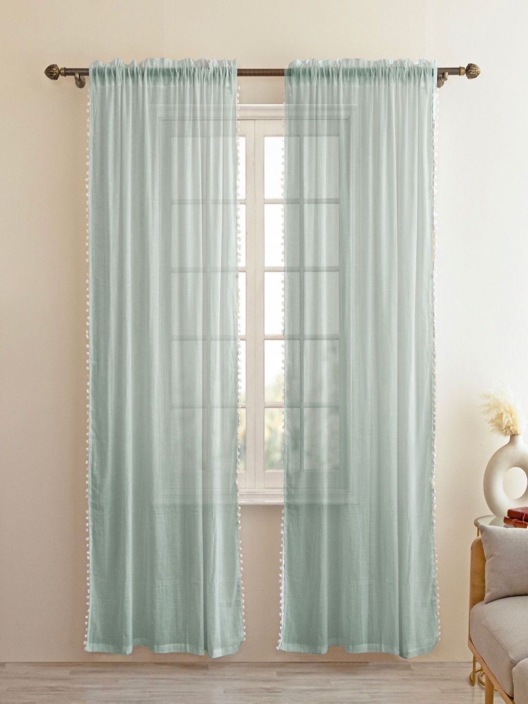 

HOMEMONDE Grey & White Set of 2 Sheer Window Curtain